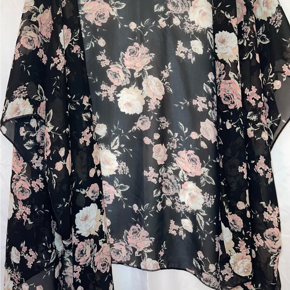 Floral Black Kimono Top
